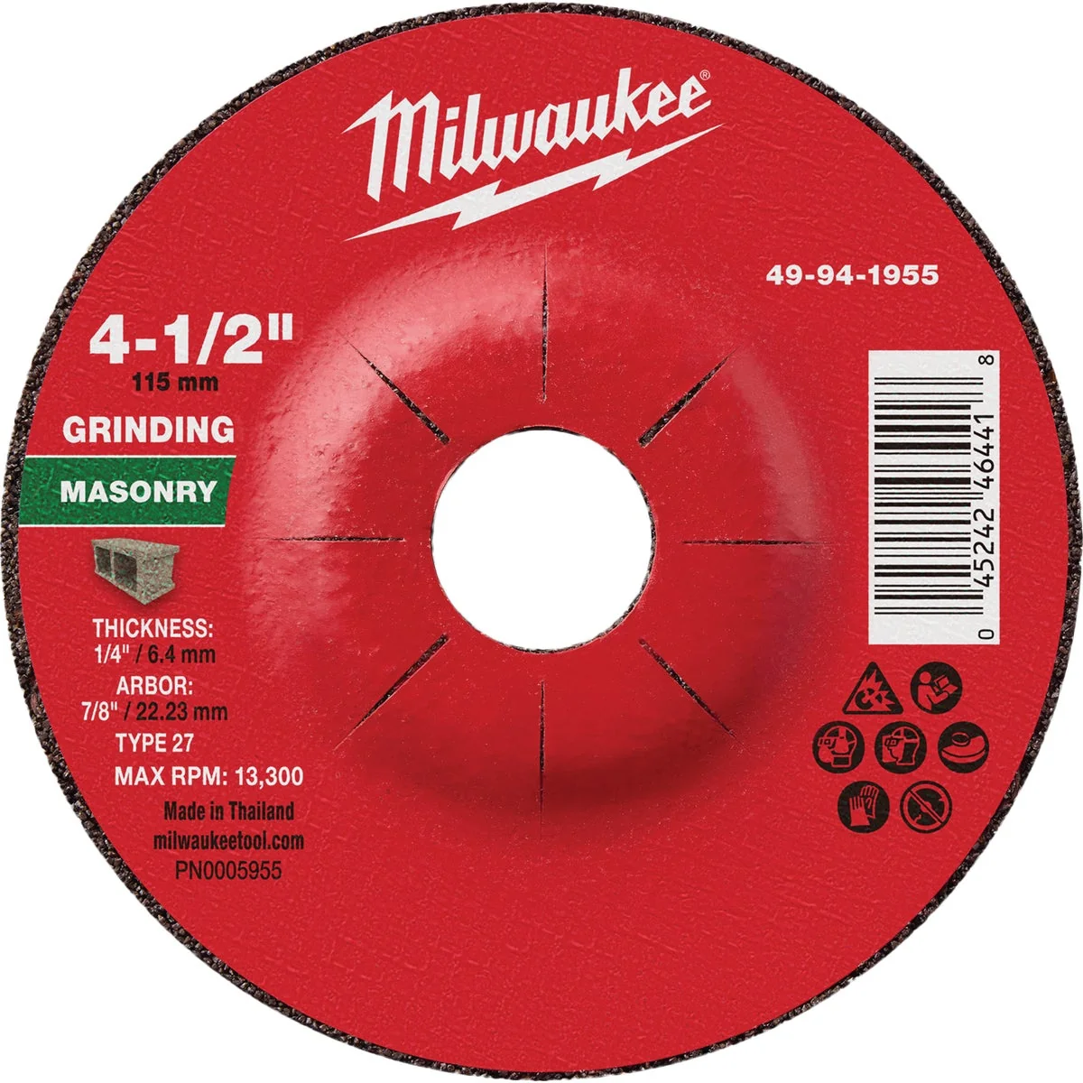 Minimalist Milwaukee Type 27 4-1 2 In. x 1 4 In. x 7 8 In. Masonry Grinding Wheel Safe