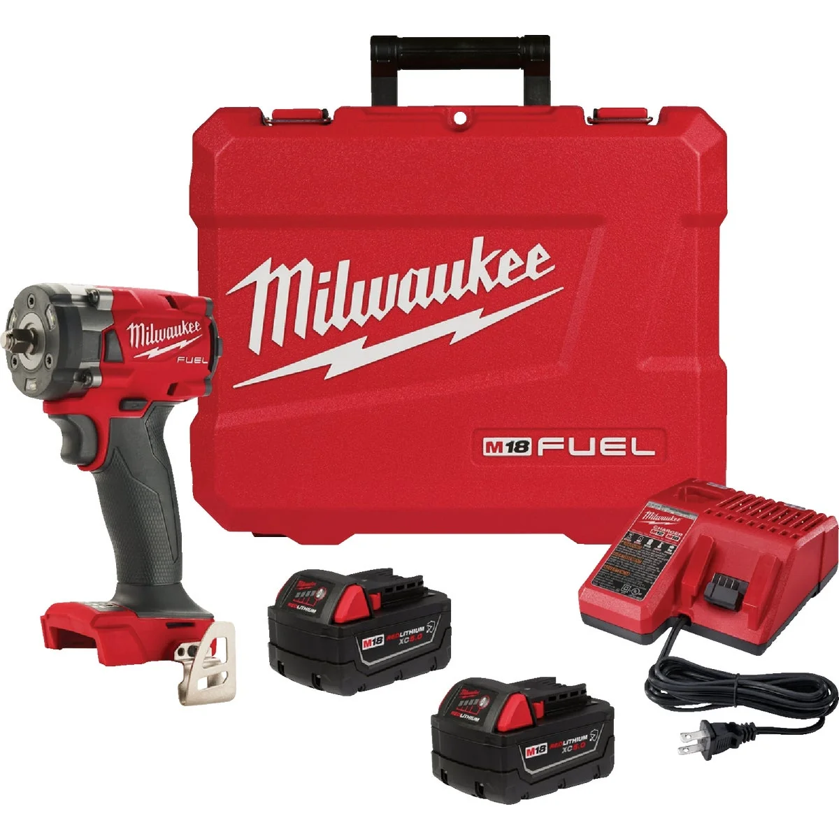 High-End Milwaukee M18 FUEL Brushless 3 8 In. Compact Cordless Impact Wrench Kit with Friction Ring 2 5.0 Ah Resistant Batteries Charger Quality