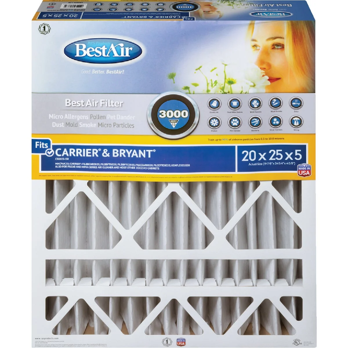 Environmentally Friendly Air 20 In. x 25 In. x 5 In. Carrier Bryant MERV 13 Deep Pleat Furnace Filter Exceptional