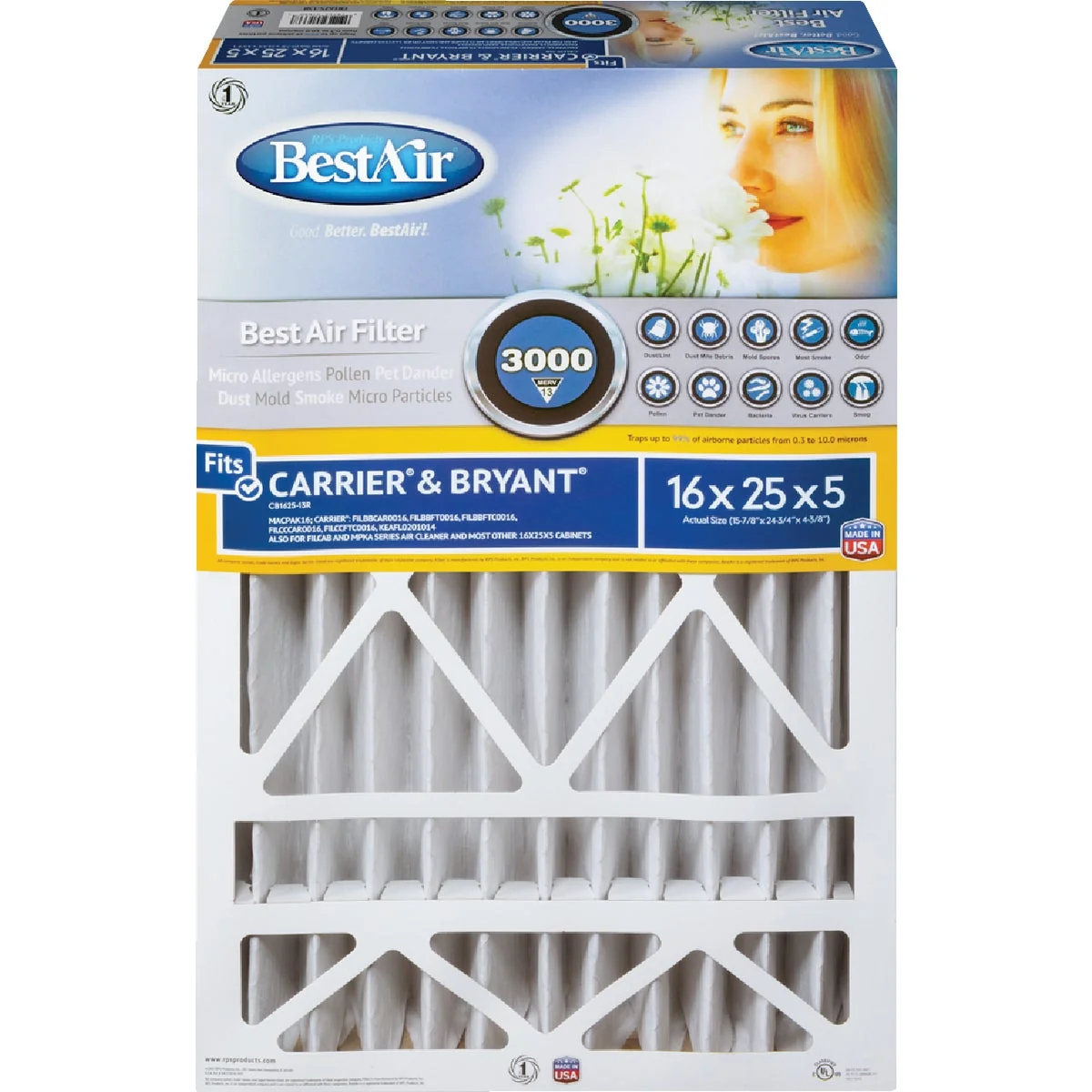 Fine Crafted Air 16 In. x 25 In. x 5 In. Carrier Bryant MERV 13 Deep Pleat Furnace Filter Artisan