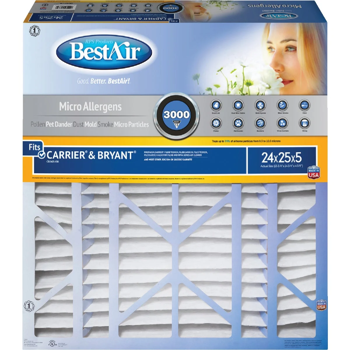 Consistent Air 24 In. x 25 In. x 5 In. Carrier Bryant MERV 13 Deep Pleat Furnace Filter Durable