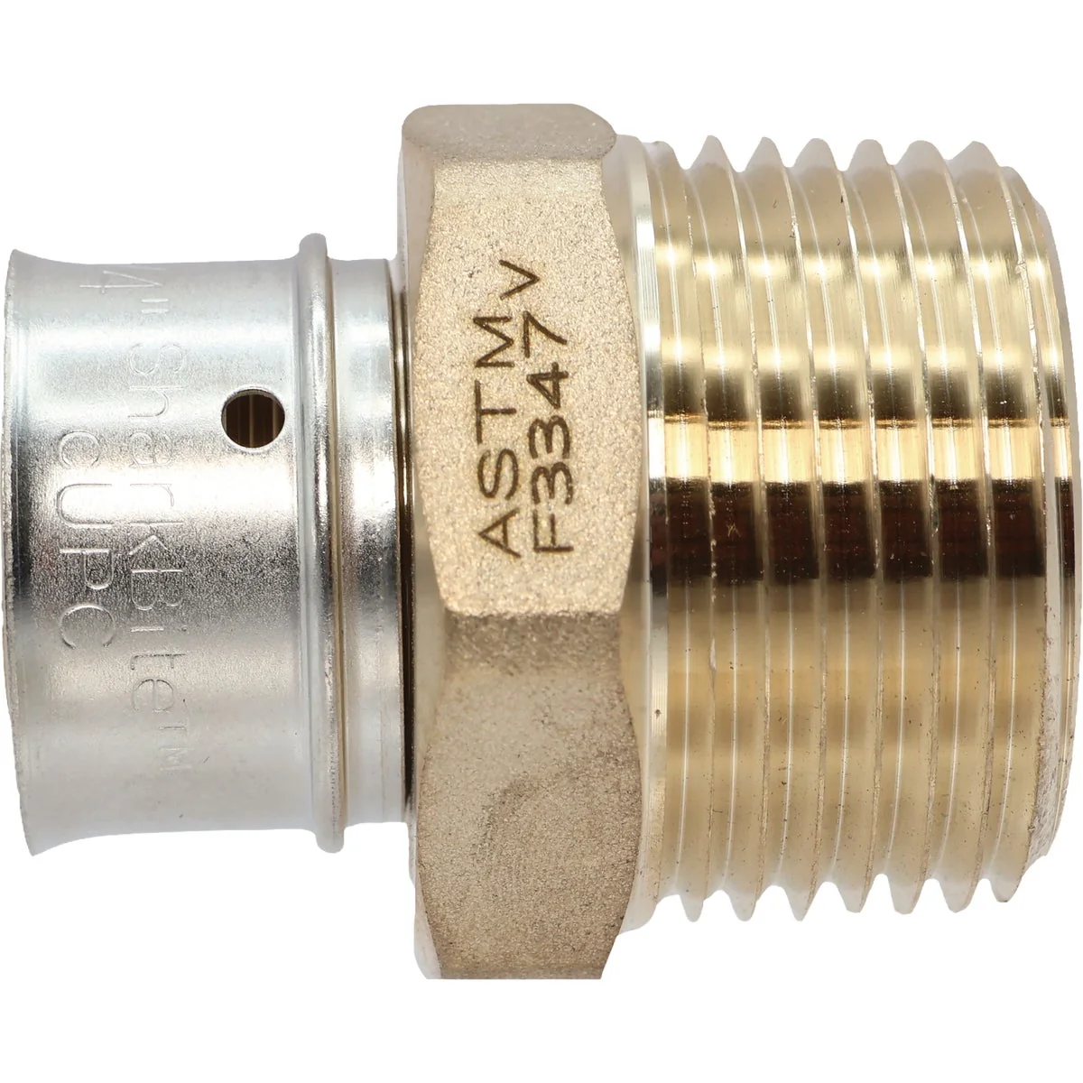 Solid SharkBite 3 4 In. x 1 In. MNPT PEX Press Brass Adapter Excellent