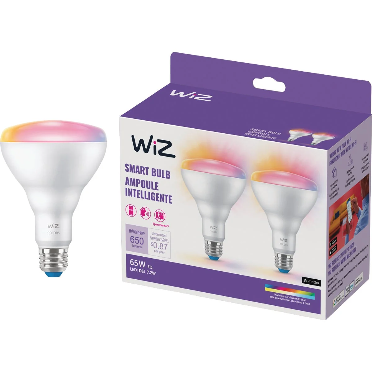 Original Design Wiz 65W Equivalent BR30 Medium Smart LED Light Bulb 2-Pack Contemporary