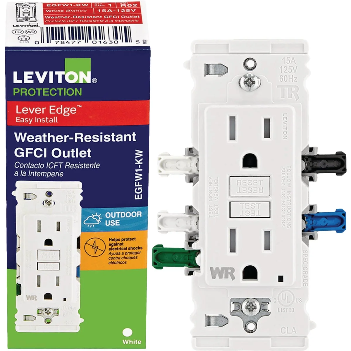Elegant Leviton Lever Edge Self-Test 15A Tamper Weather-Resistant GFCI Duplex Outlet High-Performance