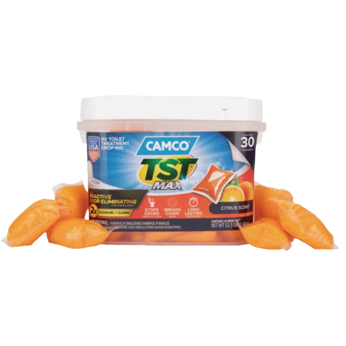 Organic Camco TST Max RV Toilet Treatment Drop ins Orange 30-Pack Verified