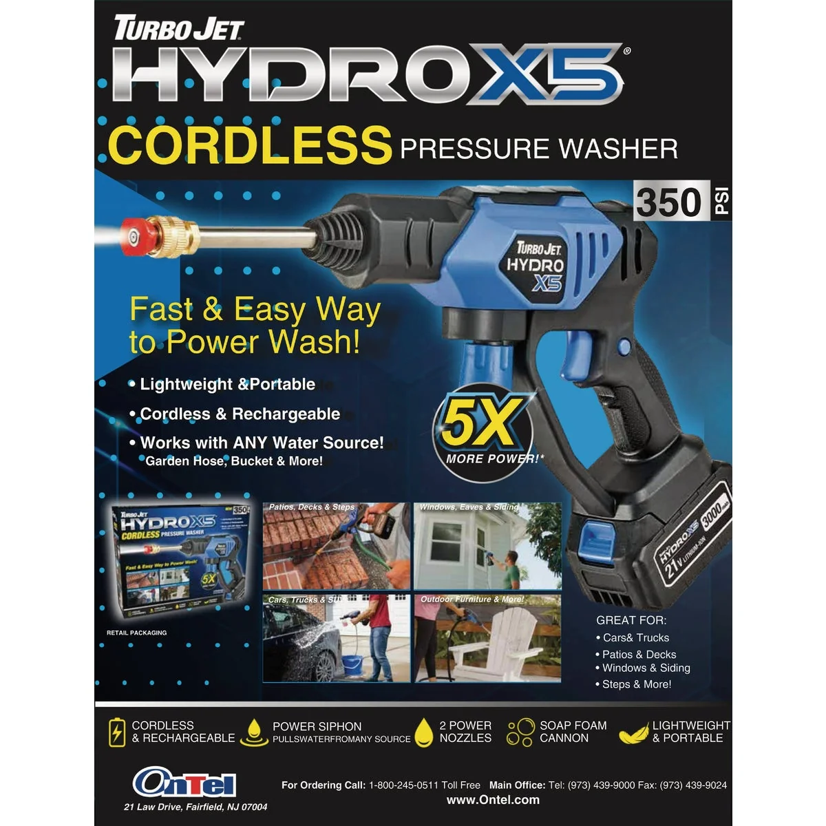 Excellent Turbo Jet Hydro X5 350 PSI Cordless Power Cleaner with 21V Battery Charger Innovative