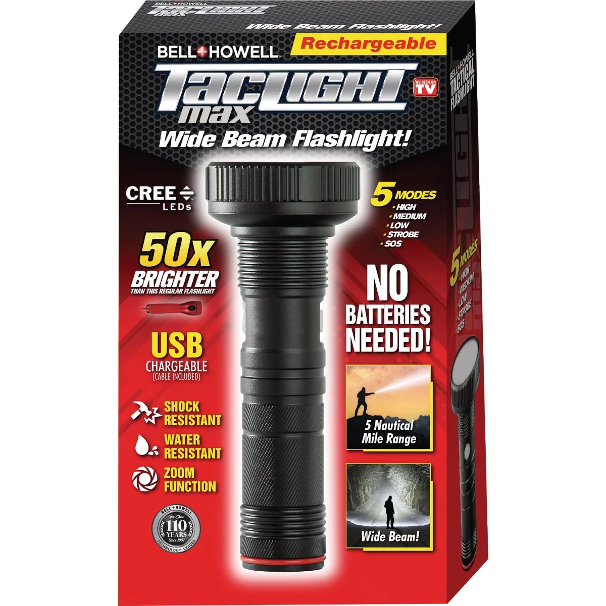 Fine Crafted Bell Howell TacLight Max Wide Beam Rechargeable Flashlight Exceptional