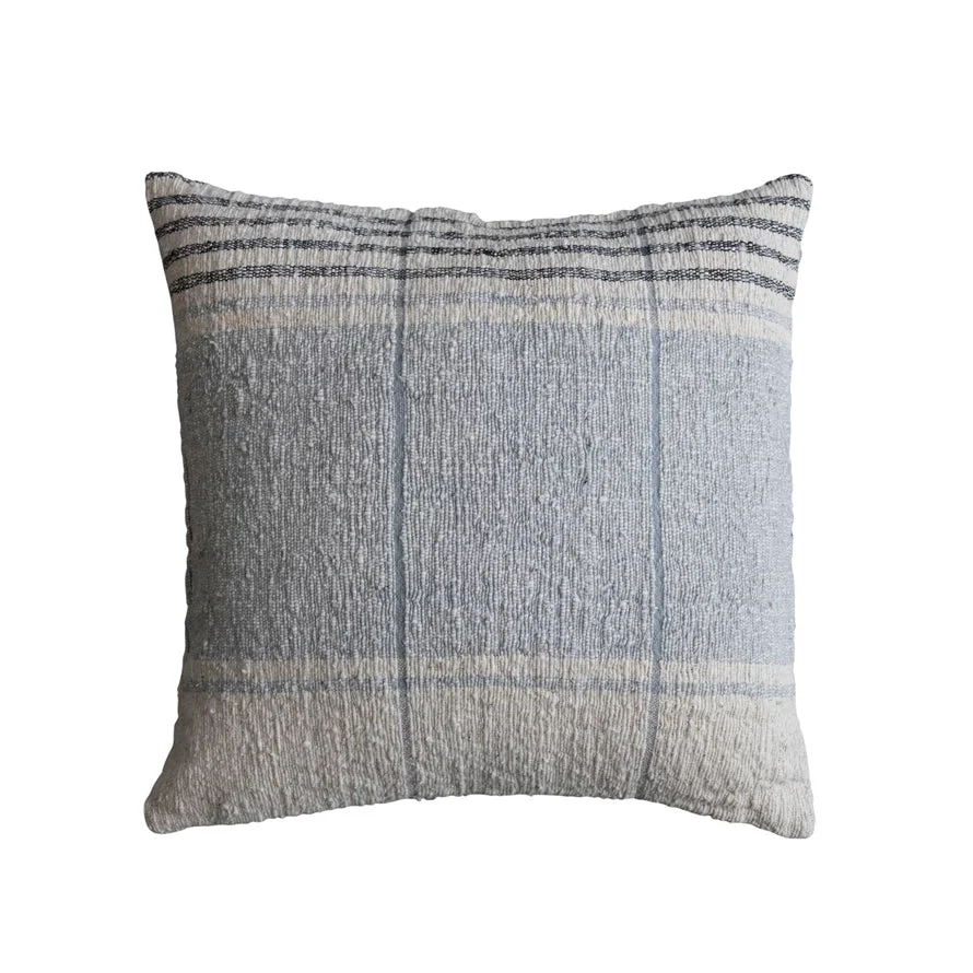 Flexible 20 Square Woven Cotton Slub Pillow w Stripes Eco-Friendly