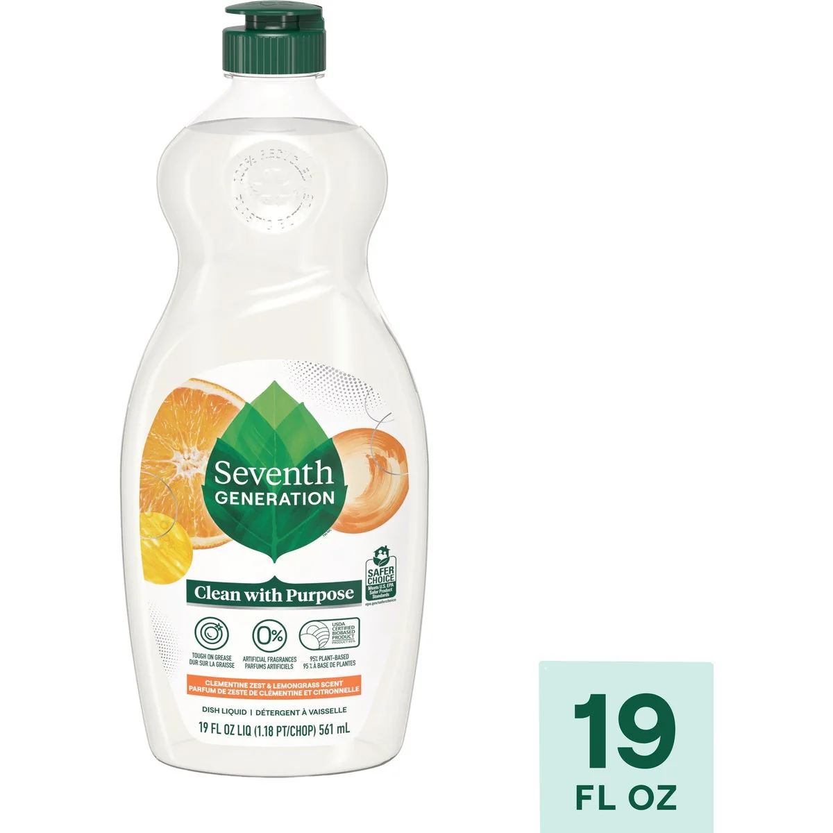 Environmentally Friendly Seventh Generation 19 Oz. Clementine Zest Lemongrass Liquid Dish Soap Healthy