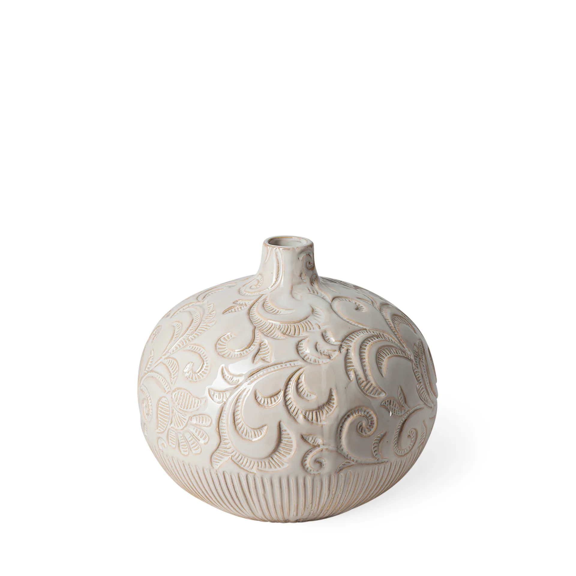 Luxury Jadiza White Glaze Floral Patterned Ceramic Vase Safe
