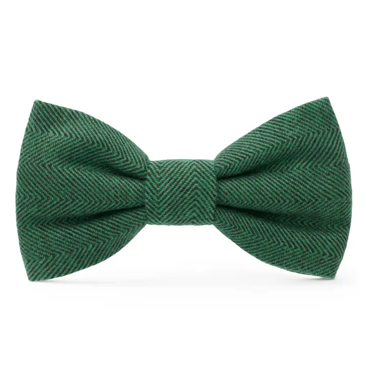 Luxury Evergreen Herringbone Dog Bow Soft