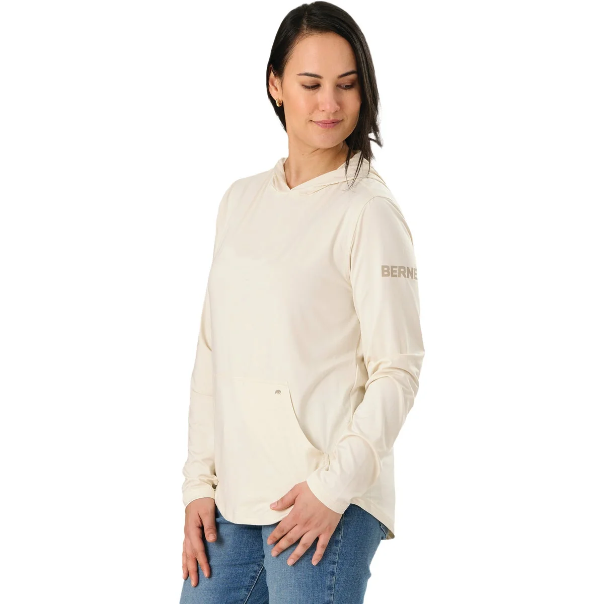 Certified Berne Women’s Small Oatmeal Long Sleeve Hooded UPF Sun Shirt Authentic