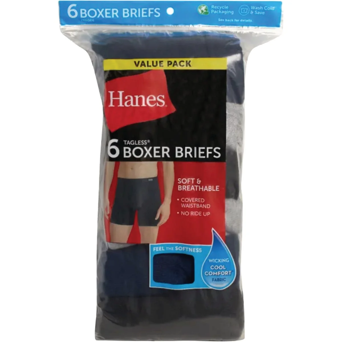 Minimalist Hanes Men’s S Black Gray Blue Boxer Briefs 6-Pack Dependable