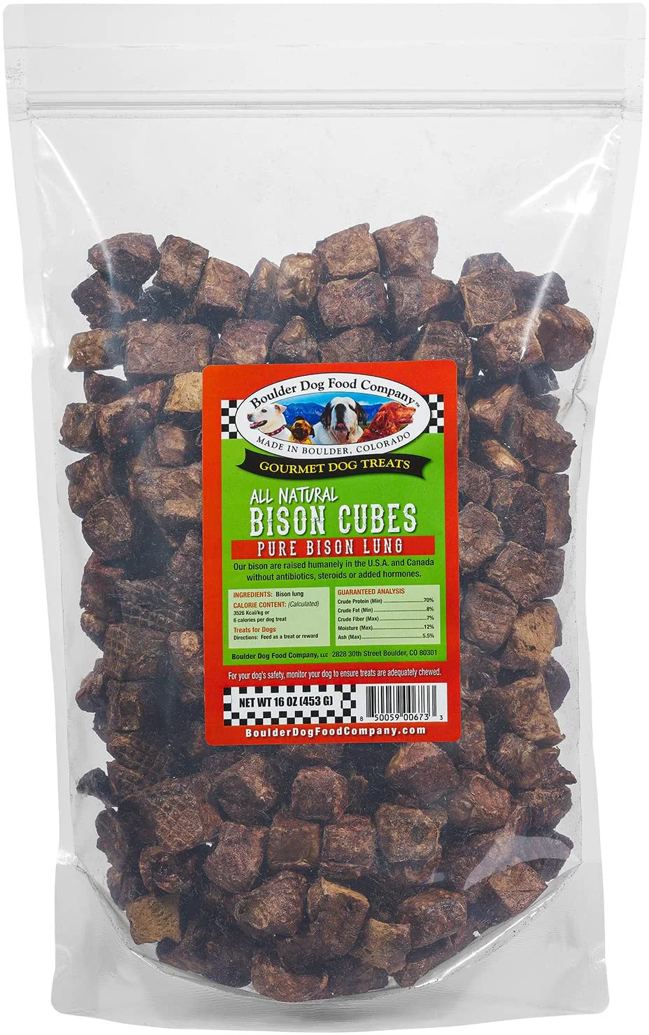 Lightweight Boulder Dog Food Company Bison Cubes – Pure Bison Lung Treats Grain- Single-Ingredient USA-Made 16oz Fast