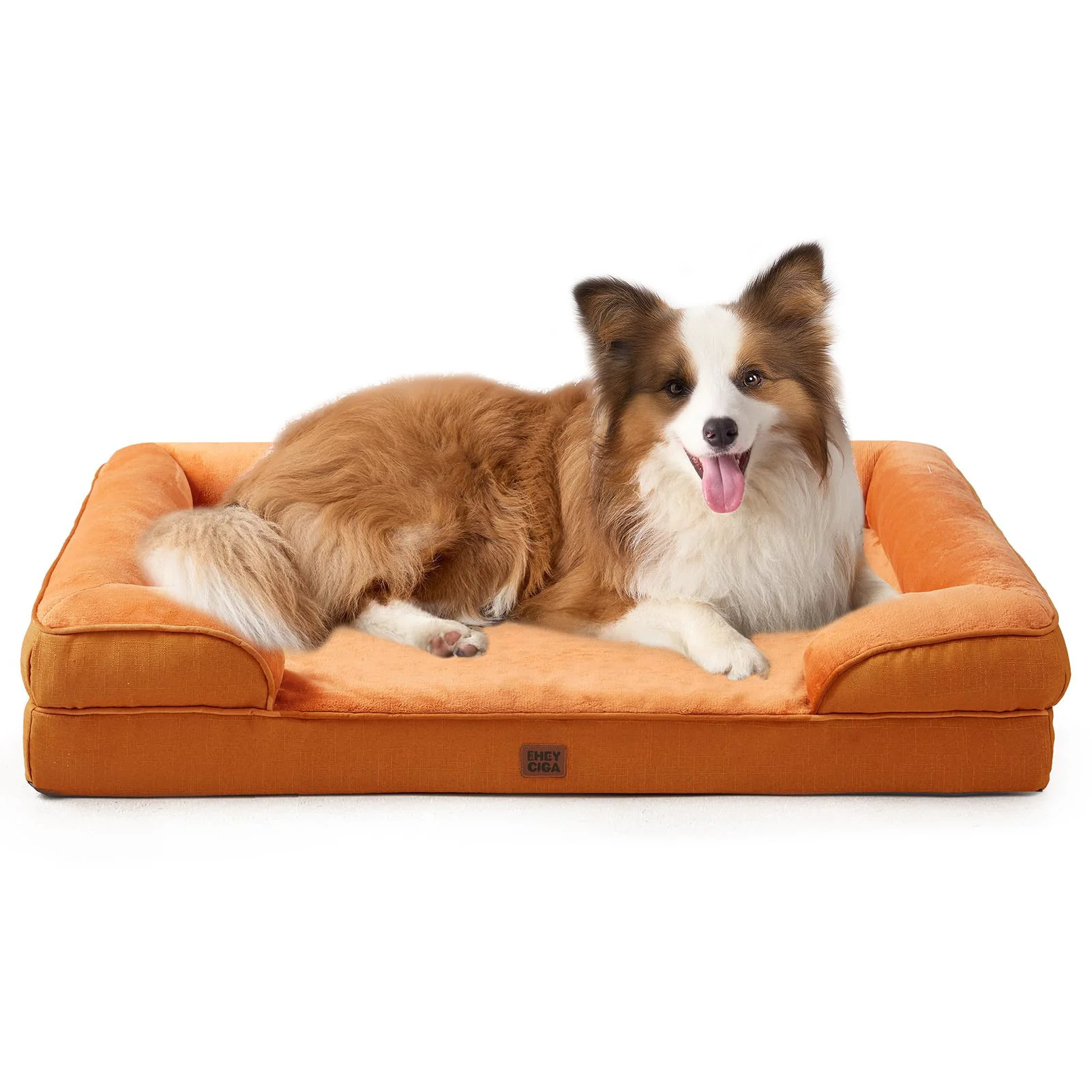 Sophisticated EHEYCIGA Orthopedic Large Dog Bed – Memory Foam Waterproof Cover Pumpkin Orange Solid