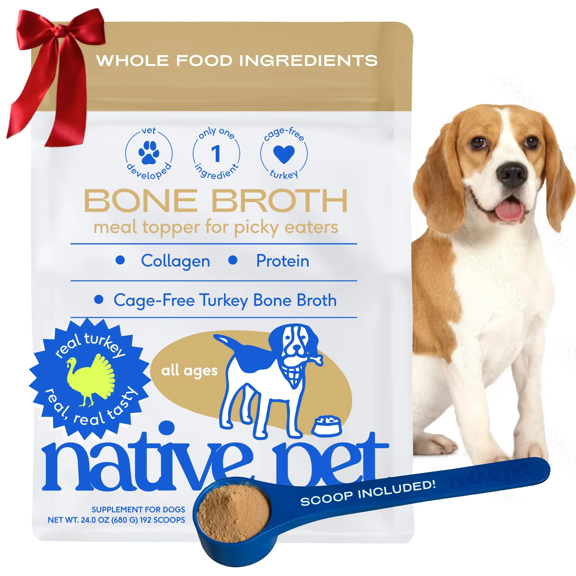Responsible Native Pet Turkey Bone Broth Powder for Dogs Cats — 192 Scoops Breathable