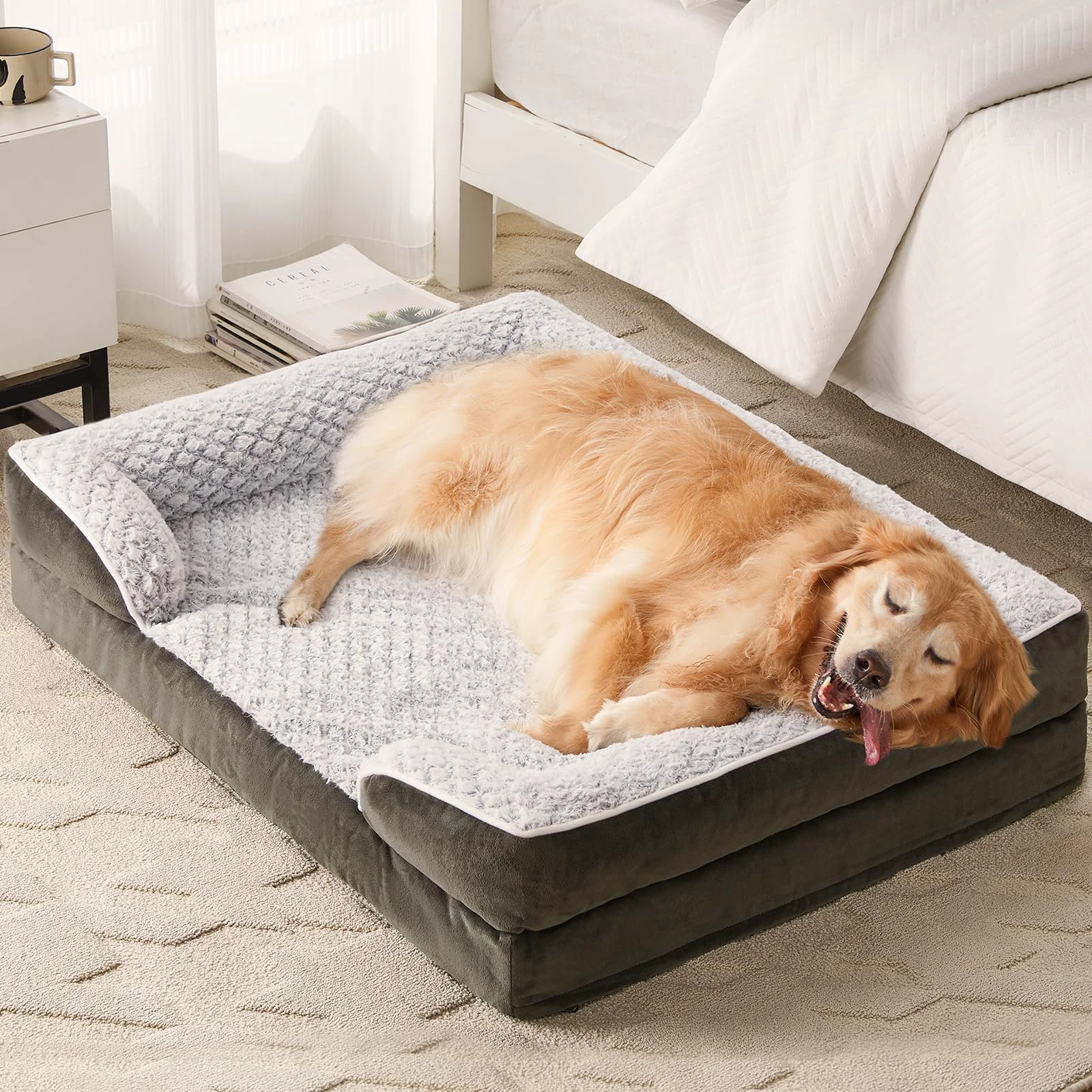 Solid LEXTRO Orthopedic Dog Bed for Extra Large Dogs Egg Crate Foam Waterproof Cover Anti-Slip Bottom Versatile