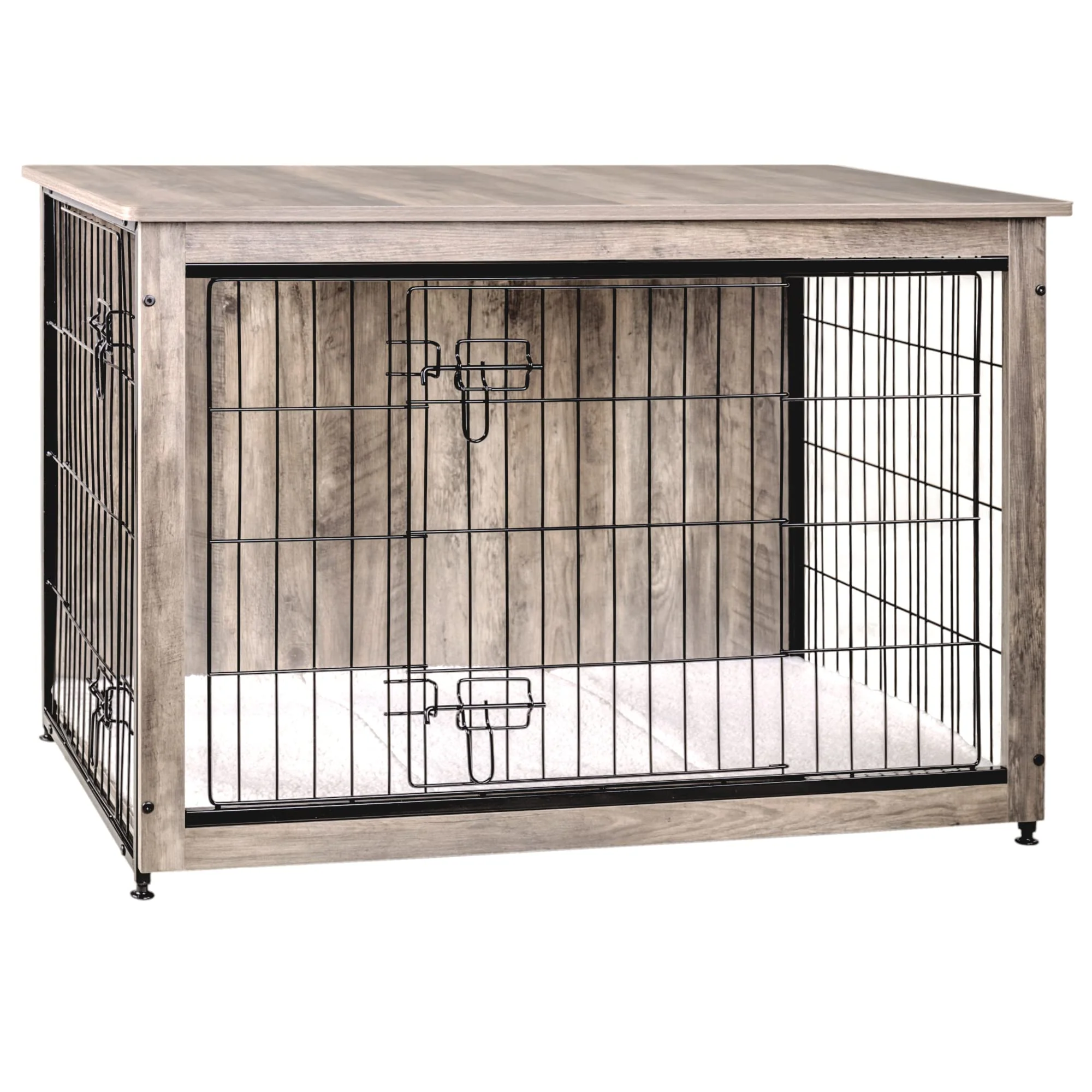 Safe Dwanton Dog Crate Furniture with Cushion – 38.5in L Greige Wooden Kennel Table Exceptional