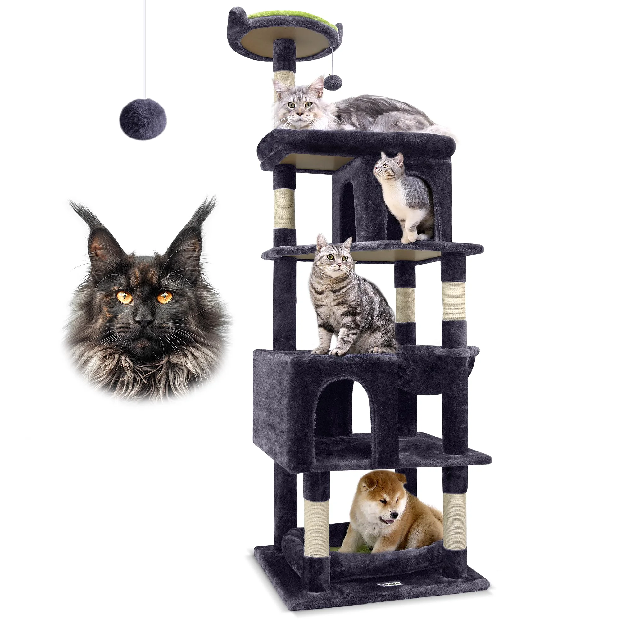 High-Grade Globlazer 72in Heavy Duty Cat Tree for Large Cats — 6 Scratching Posts Hammock S72 Dark Gray Dependable
