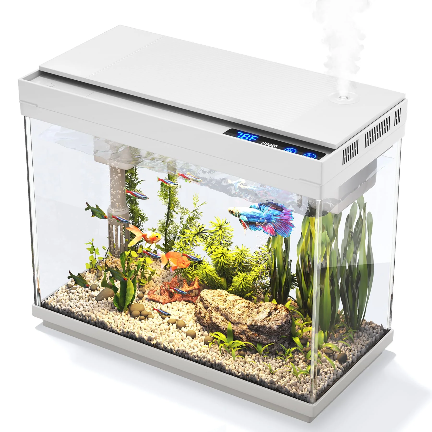 User-Friendly Vehipa Fish Tank 2.4 Gallon Aquarium Kit with Humidifier Quiet 3-in-1 Pump 7-Color Lighting Fast