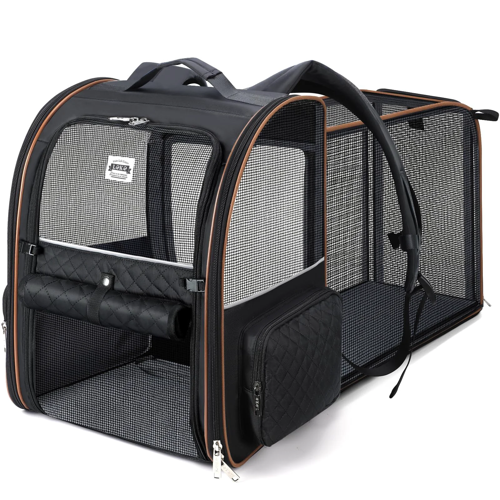 Genuine Lekebobor Large Cat Backpack Carrier – Expandable Travel Backpack for Small Dogs Medium Cats up to 18 lbs Black Smart
