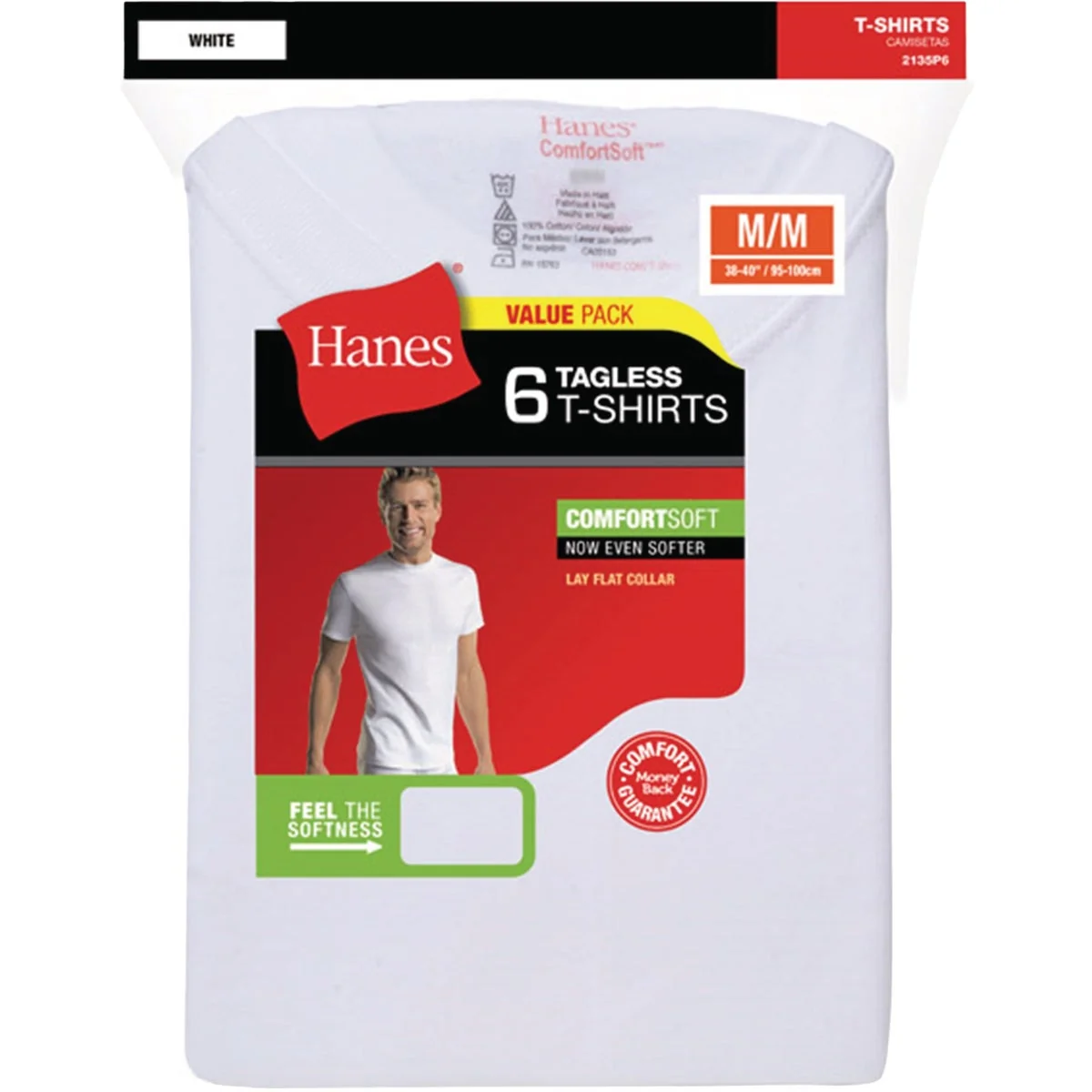 Consistent Hanes XL White Cotton Crew T-Shirt 6-Pack Environmentally Friendly