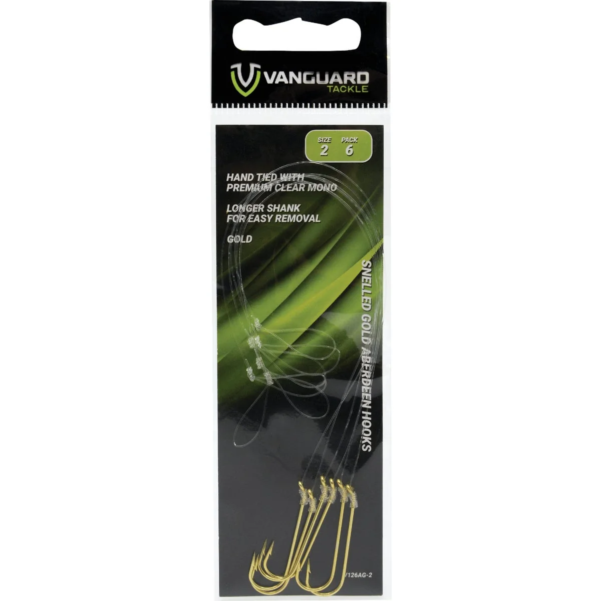 Advanced Vanguard Size 2 Snelled Gold Aberdeen Hooks 6-Pack Secure
