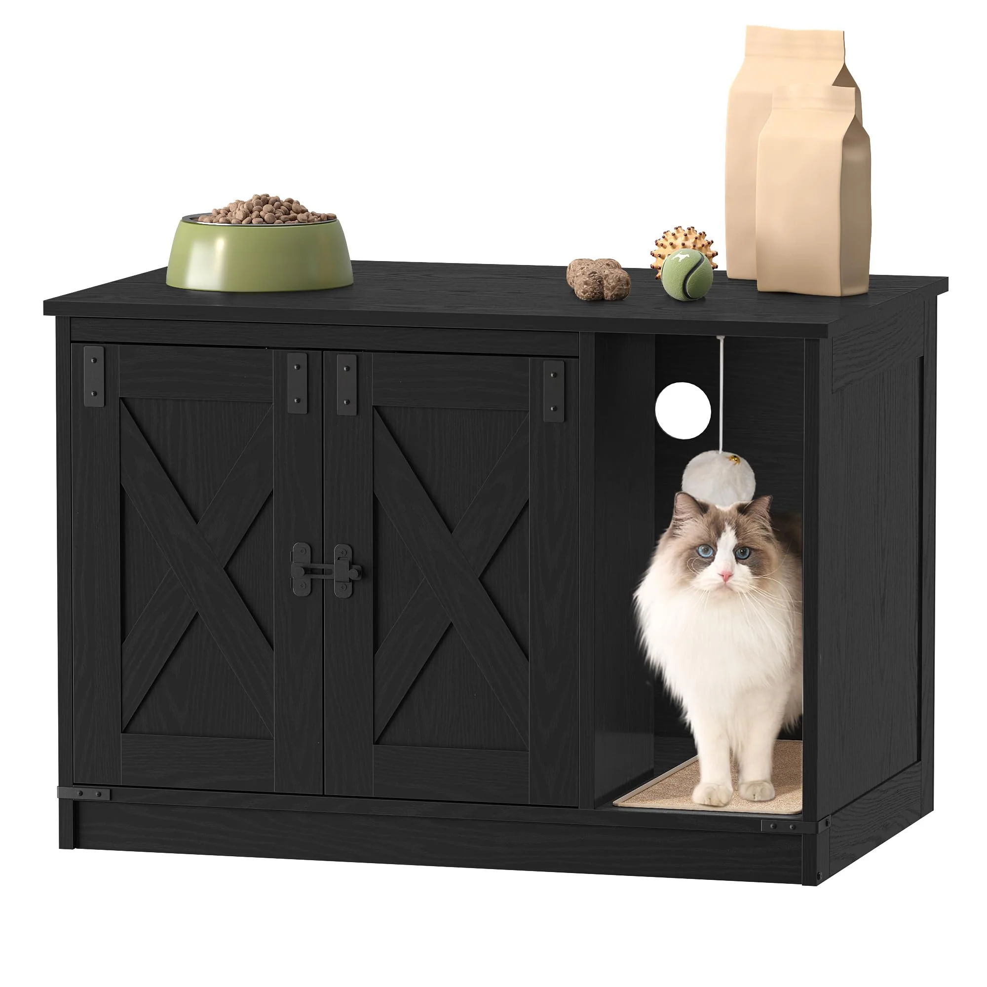 Sustainable Hzuaneri Cat Litter Box Enclosure — Hidden Cabinet with Bell Farmhouse Style 31.5 x 19.7 x 20.9 in Solid