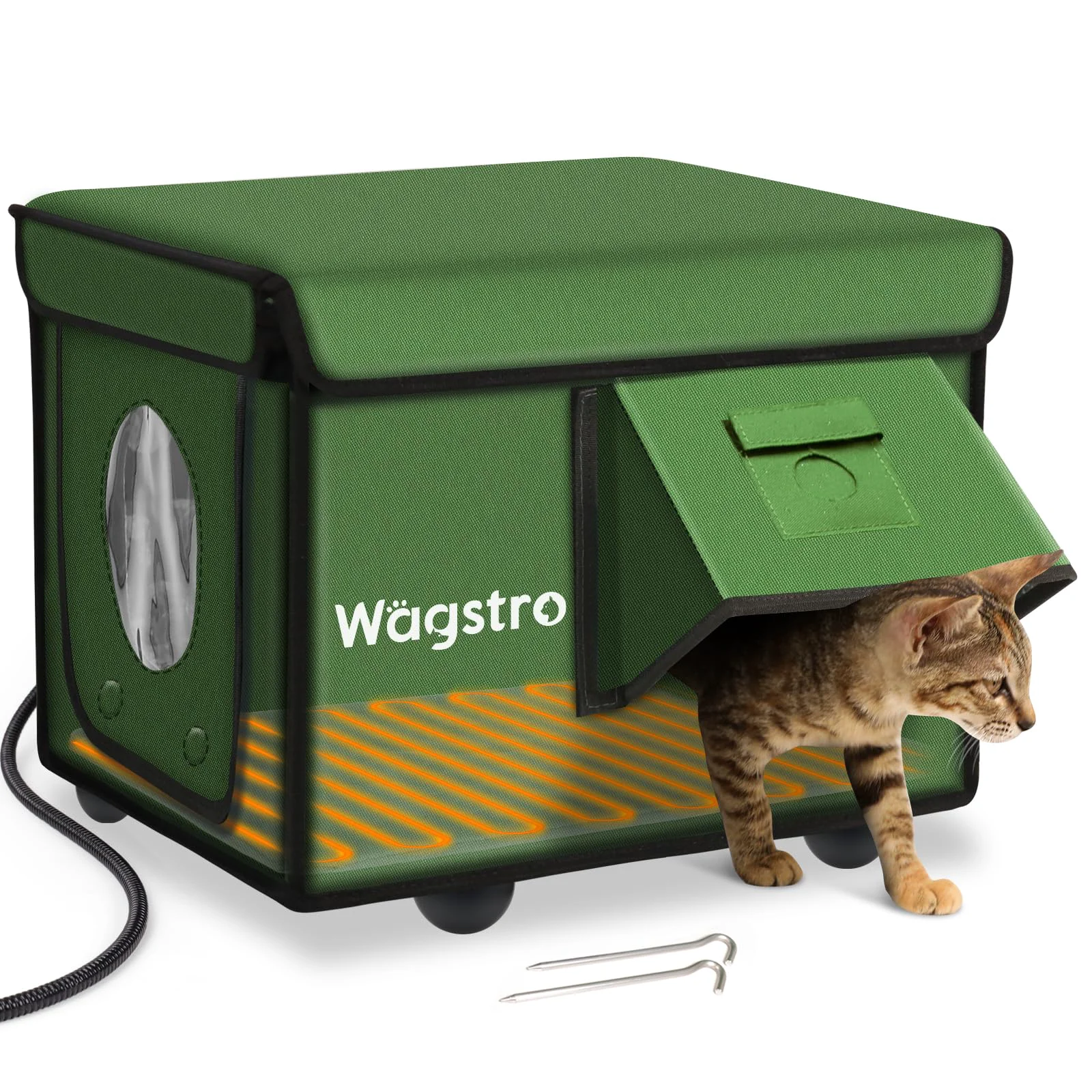 Efficient Wagstro Heated Outdoor Cat House – Waterproof Shelter Escape Door d Insulated Green 16.5 x 12.6 x 13 in Natural