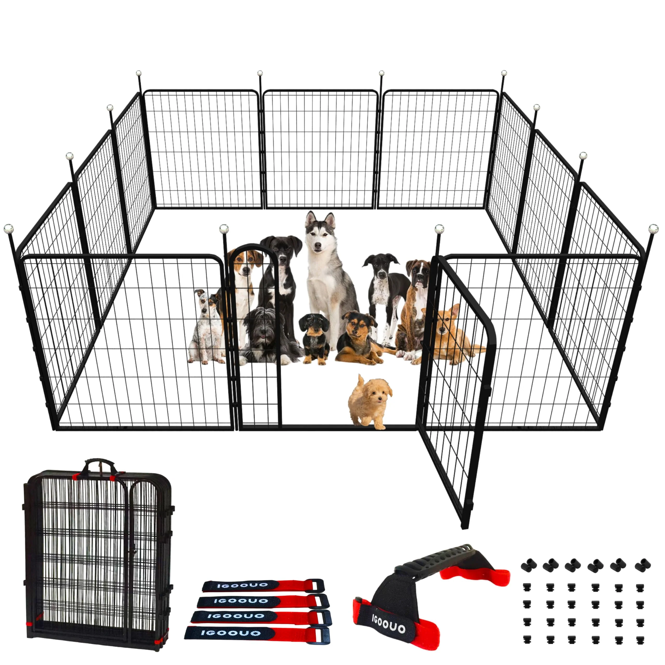 Elite IGOOUO Dog Play Pen 32” Indoor Outdoor 12 Panels 2 Doors Easy-Carry Straps First-Class