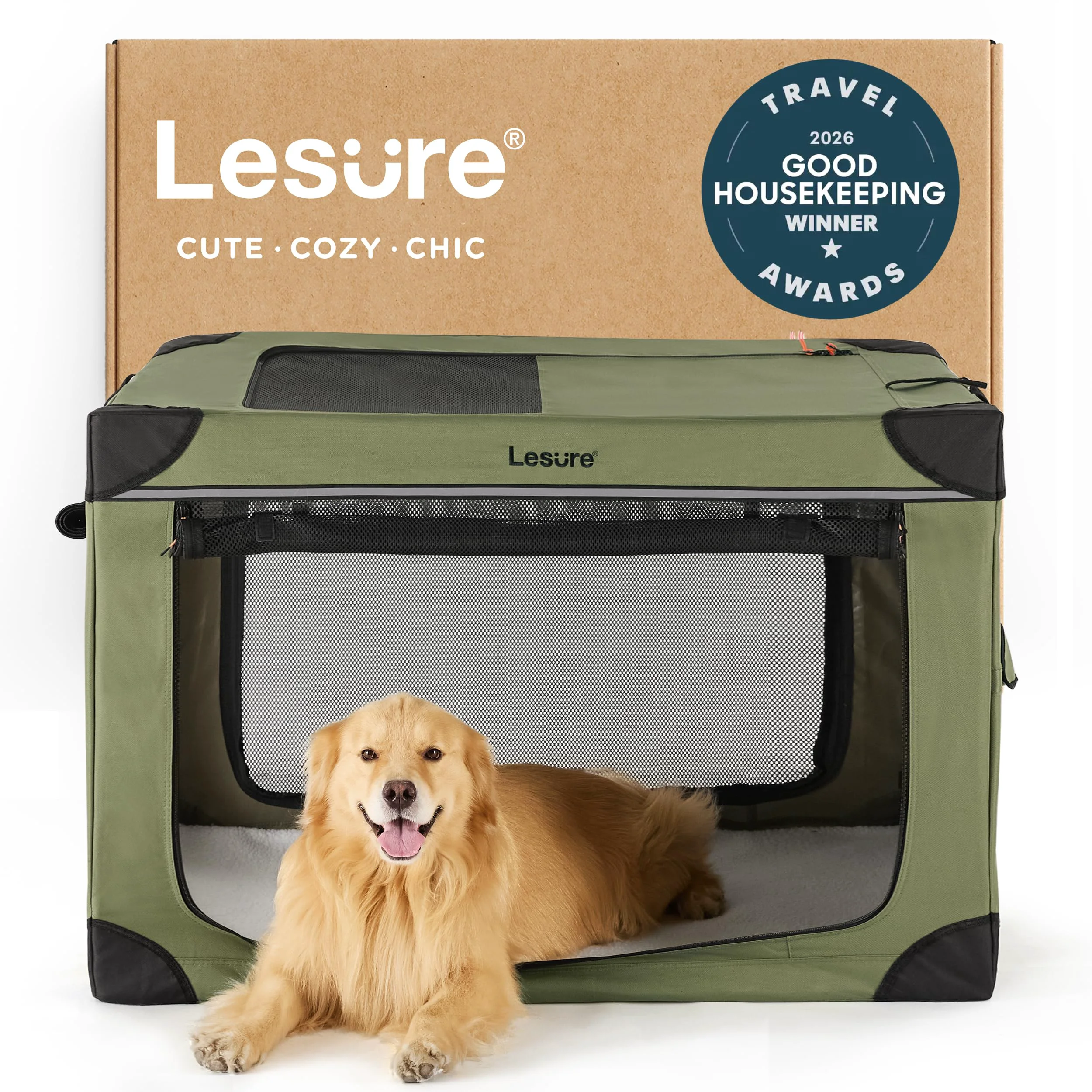 Crafted LE SURE Lesure Soft Collapsible Dog Crate 42in – Today Show Featured XL Travel Kennel Green Luxury