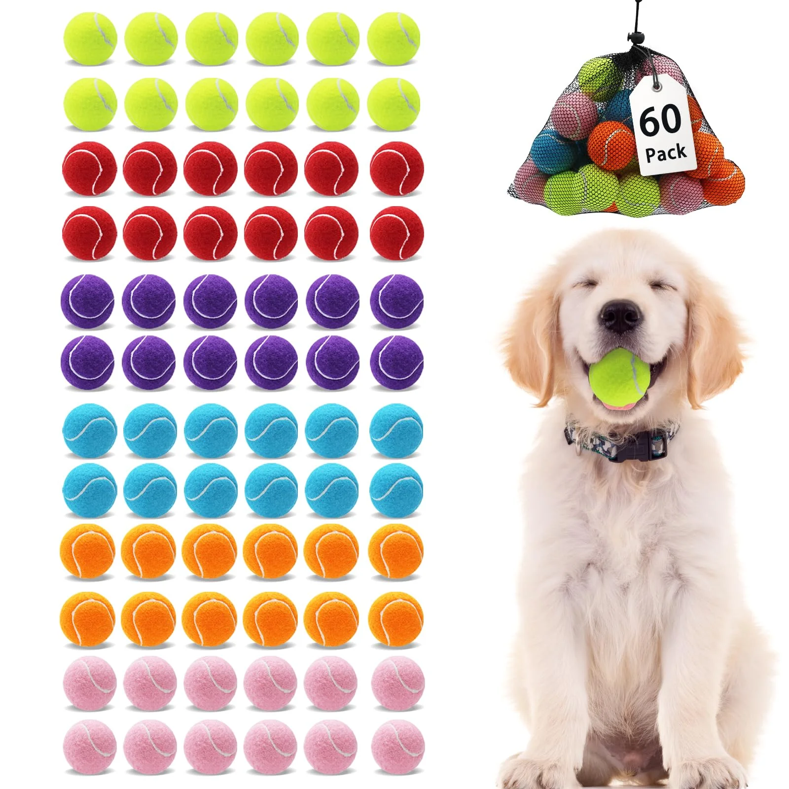 Luxury orange Small Tennis Balls 60 Pack – 2-Inch Colorful Dog Balls Powerful