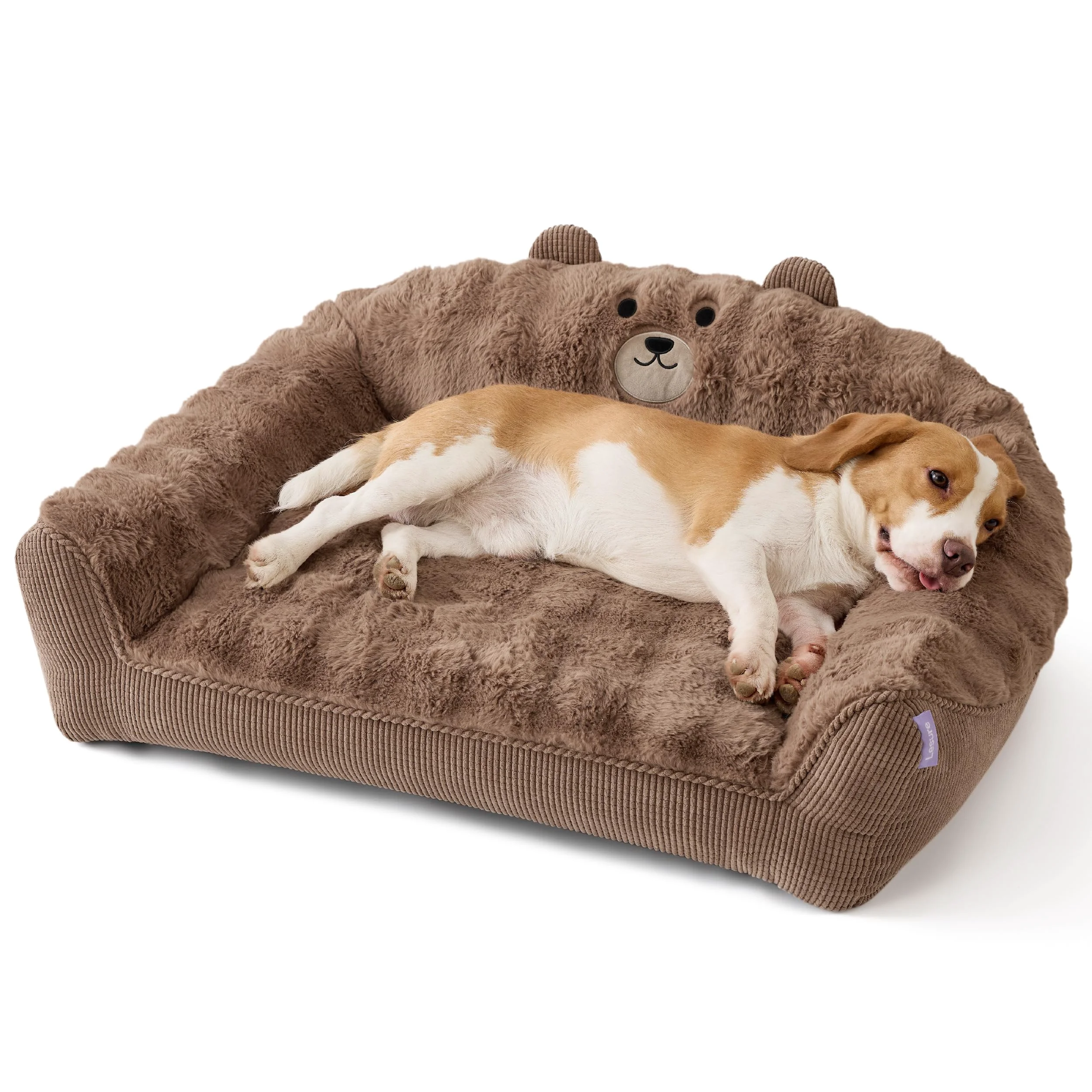 Easy-to-Use LE SURE Cute Dog Couch for Medium Dogs — Fluffy Bear Design 36inch Brown Removable Washable Cover Exclusive