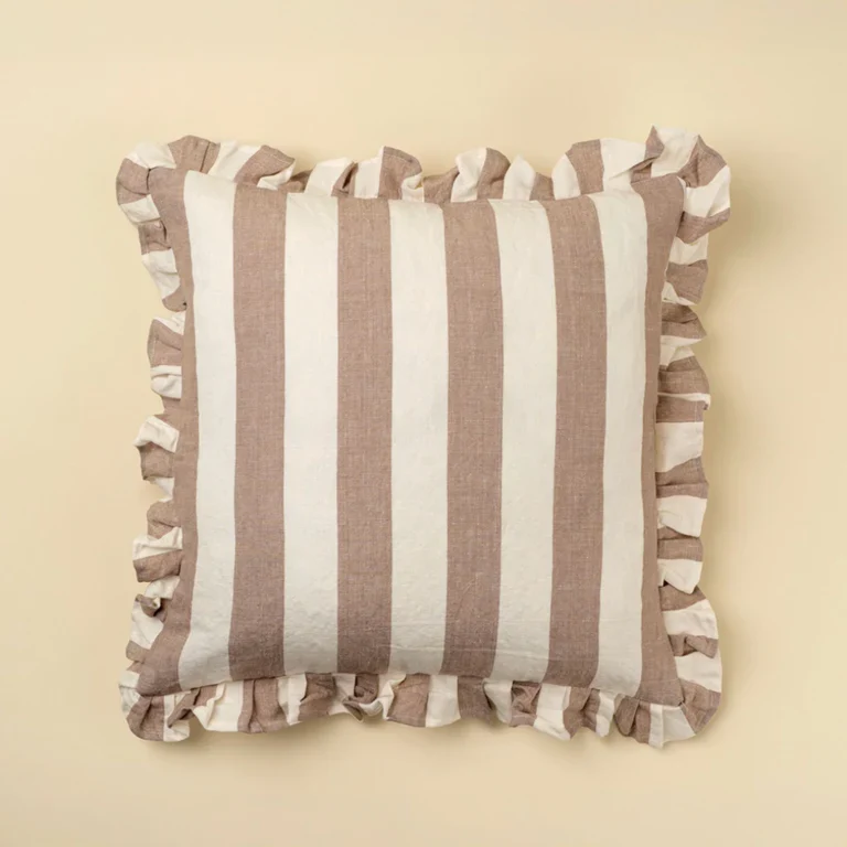 Sophisticated Ruffle Thick Stripe Pillow Fawn 20×20 Relaxed