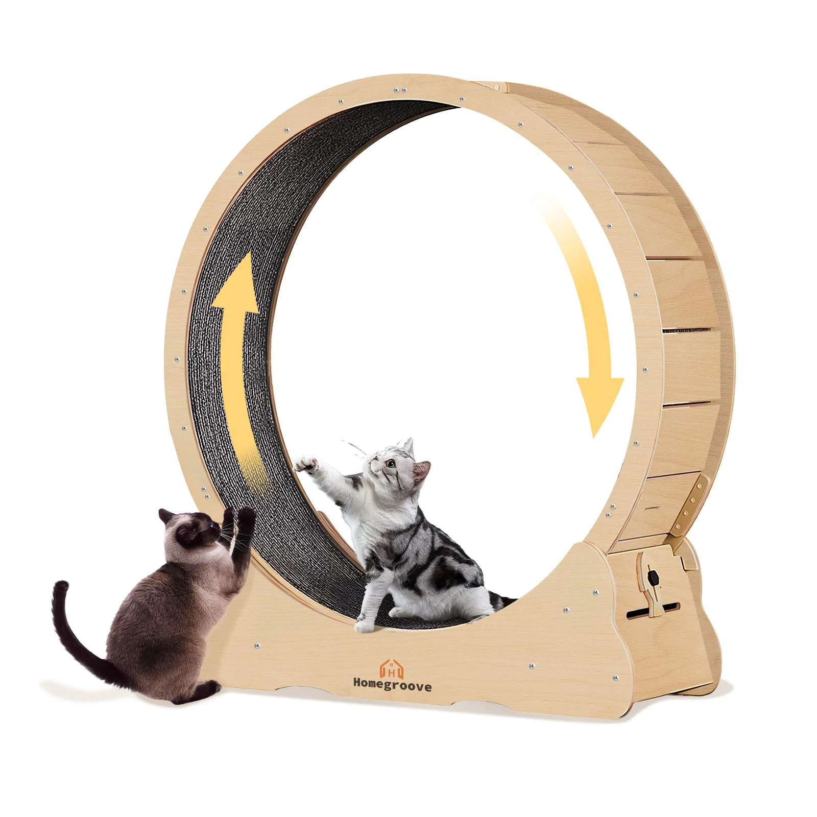 Solid Homegroove Cat Wheel 52-inch XXL – Silent Indoor Exercise Wheel in Natural Wood Sophisticated