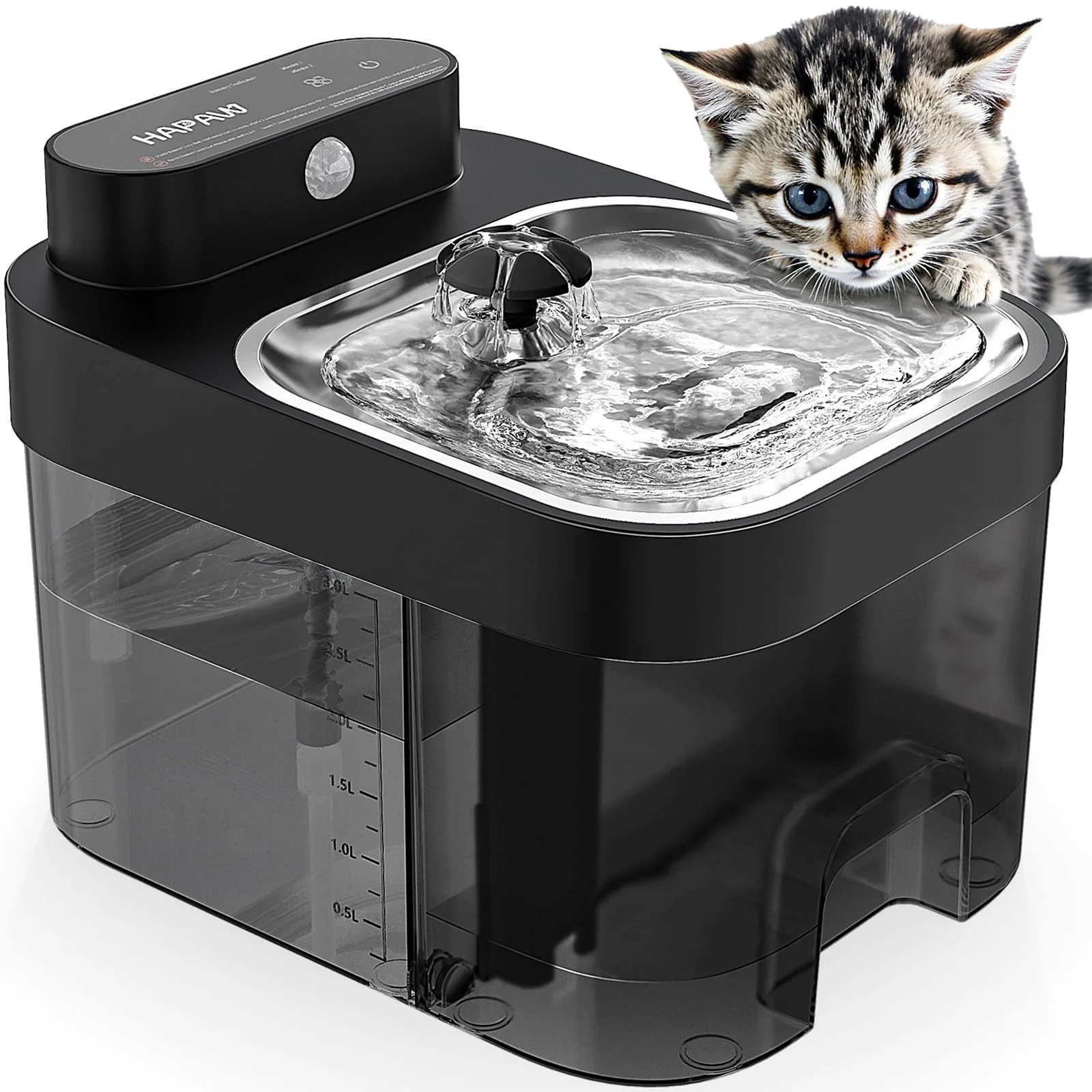 Relaxed HAPAW Cat Water Fountain – 3L Dual-Tank Wireless Quiet BPA- Reliable