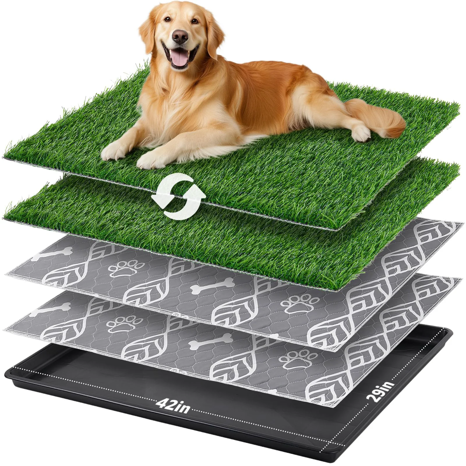 Refined LOOBANI 45x29in Large Dog Litter Box with Grass Patches Washable Pee Pads Solid