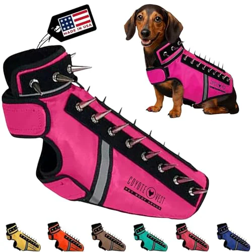 Exclusive CoyoteVest SpikeVest for Small Dogs – Reflective Spiked Harness XS-Pink Made in USA Functional