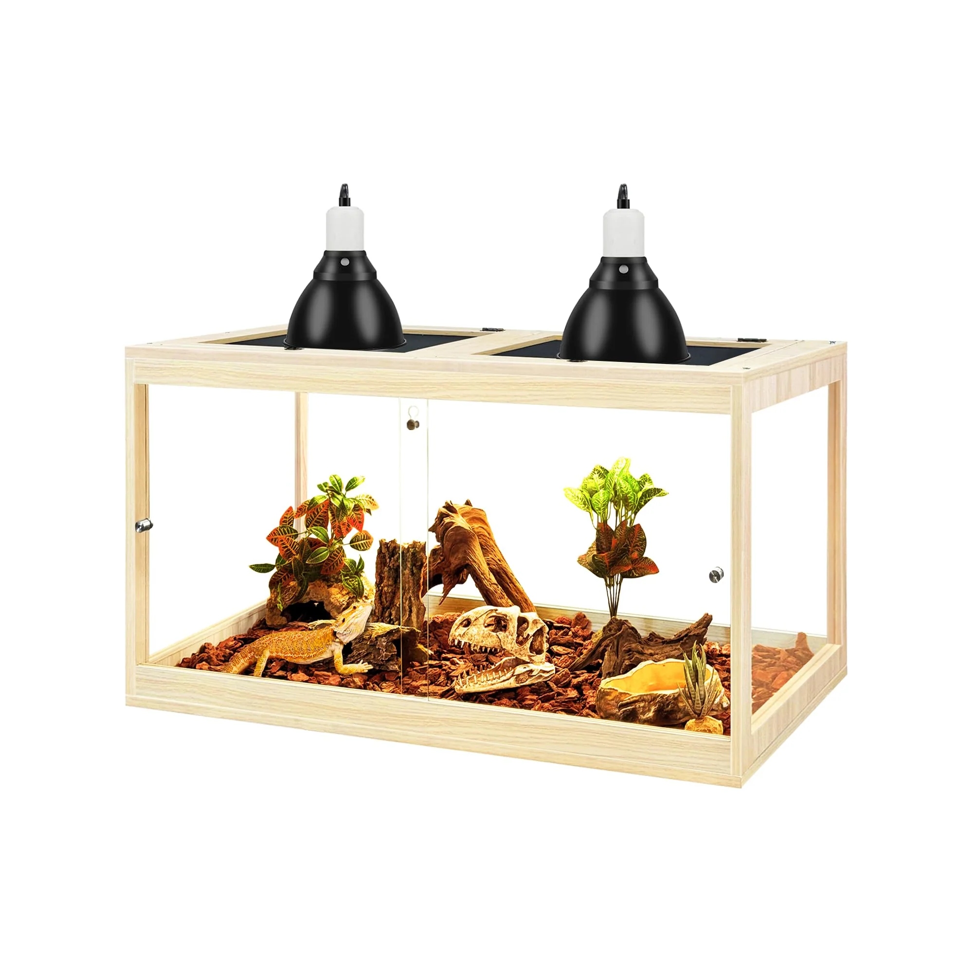 Contemporary PROLEE 28 Gallon Tempered Glass Bearded Dragon Tank – 24-Inch Lizard Reptile Habitat with Metal Mesh Roof Door Proven