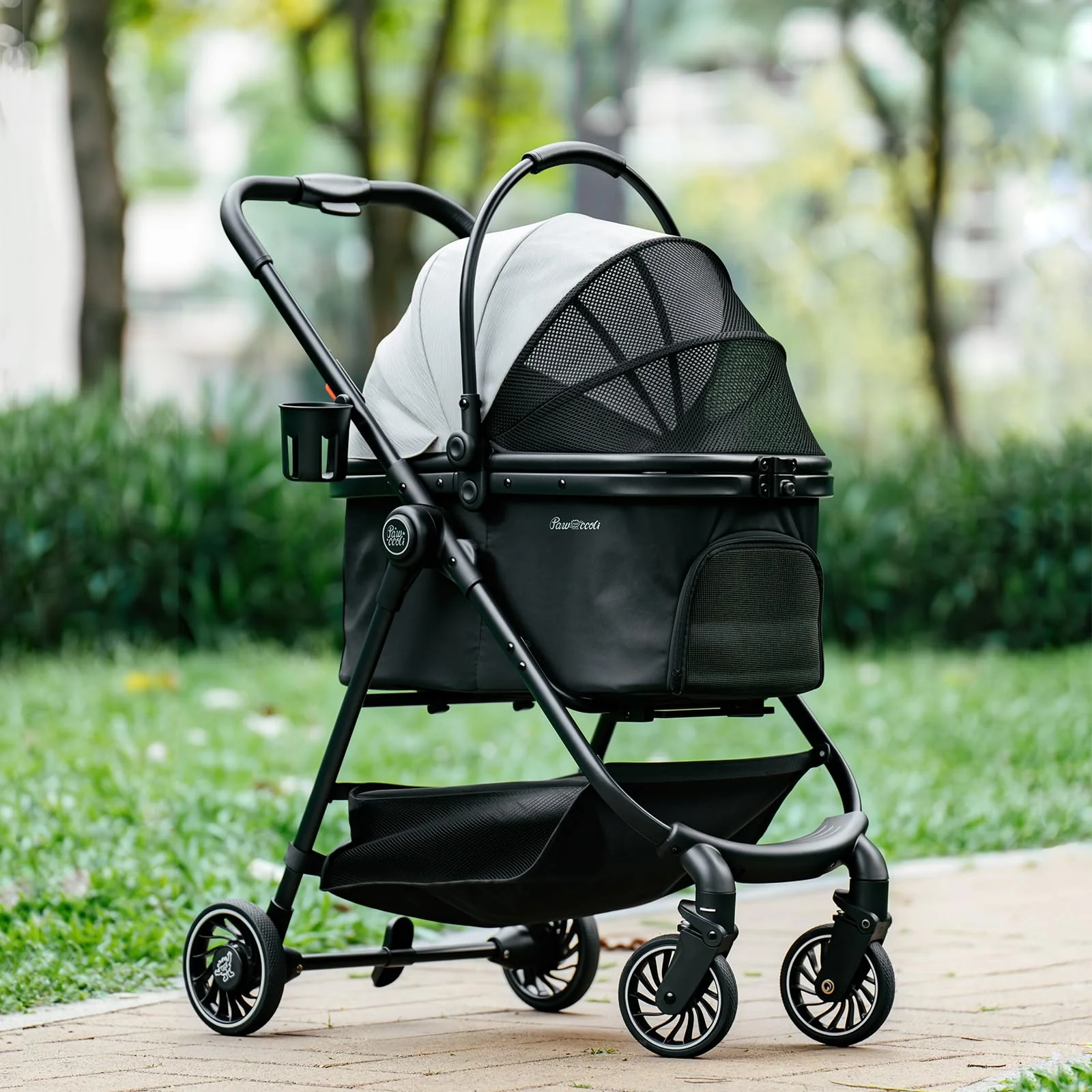 Optimized Pawccoli Pet Stroller for Small Dogs Cats — One-Click Foldable Detachable Carrier 33 lb Capacity Carefully Designed