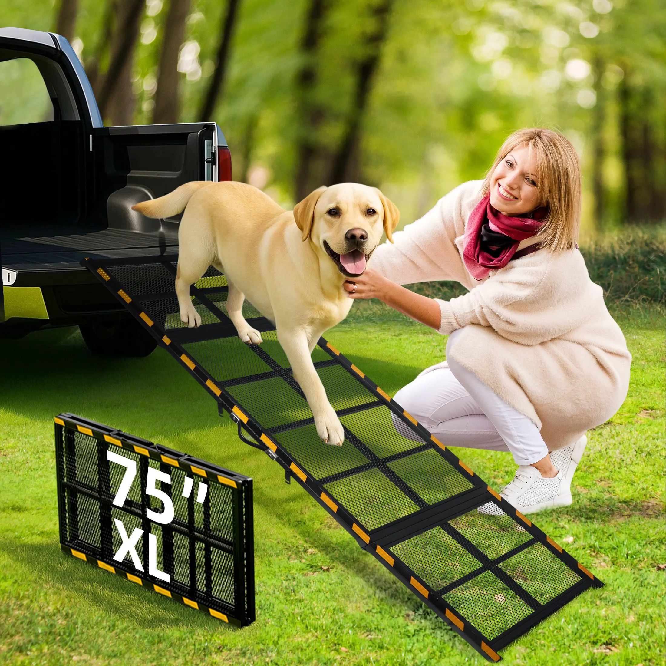 Healthy IPETBA Dog Ramp for Car Truck SUV — Extra-Wide Gentle Slope Anti-Slip 200 lb Durable