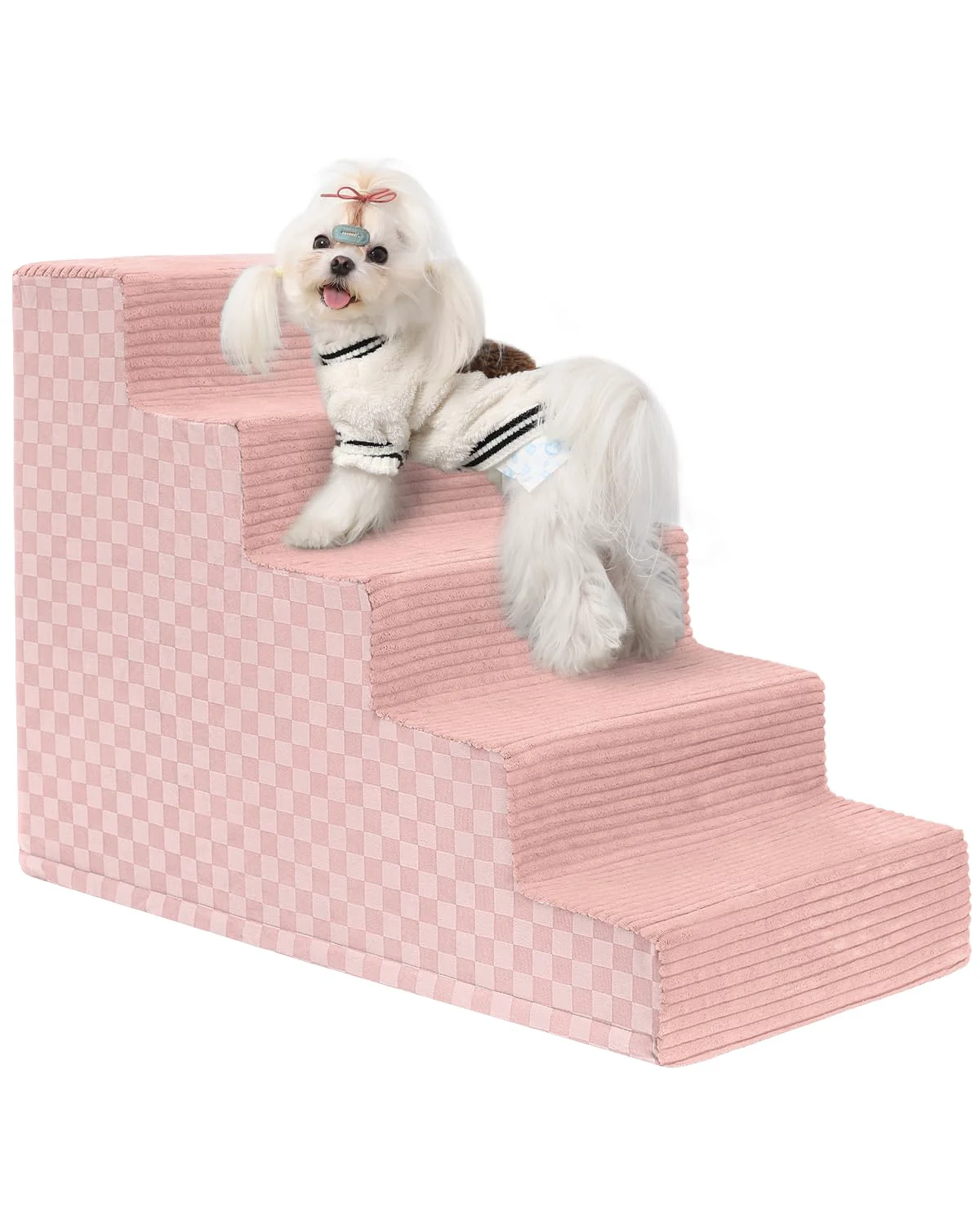 Effective Vfrog 5-Step Dog Stairs 22in Pink – Bed Couch Ramp with High-Density Foam Convenient