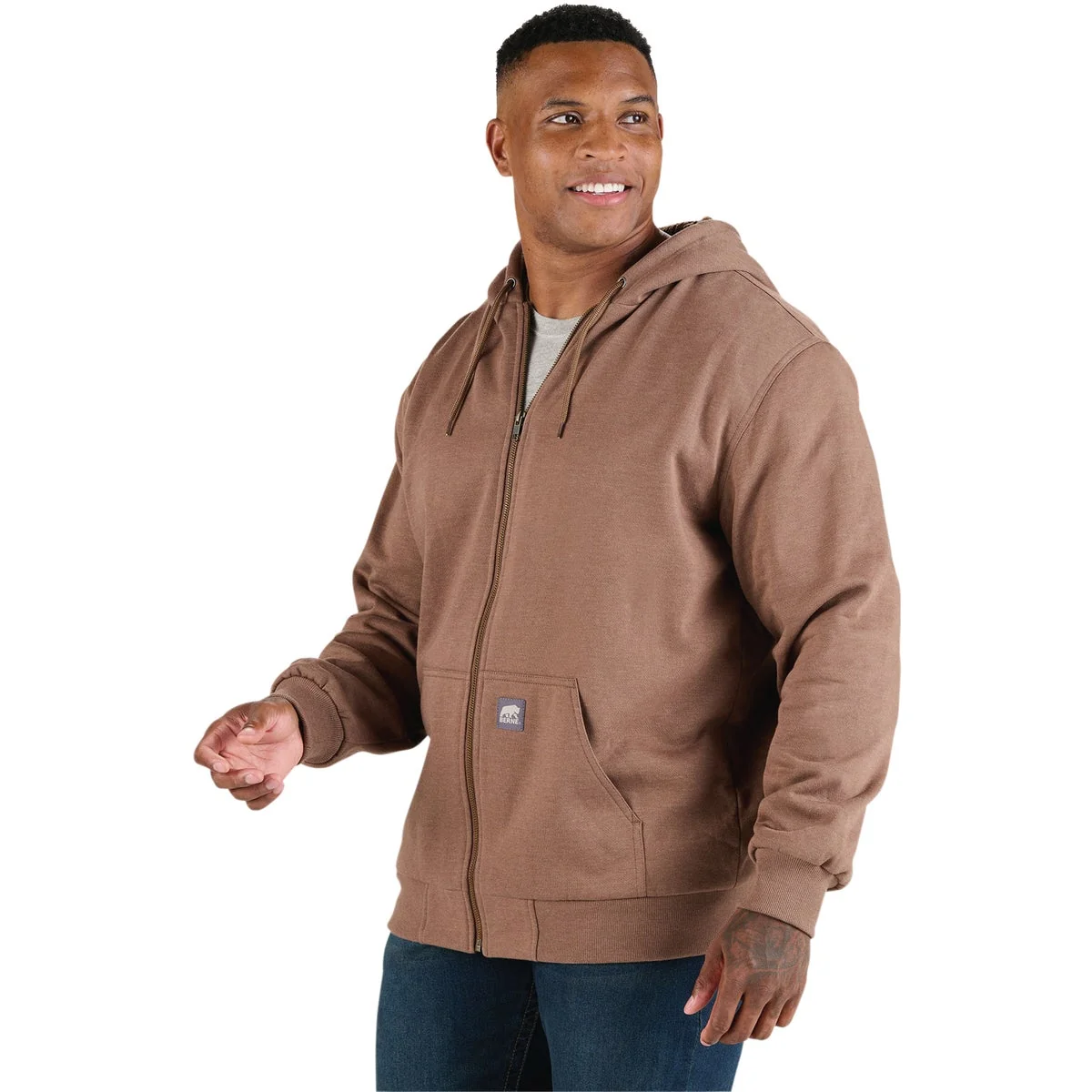 Fine Berne Heritage Grid Large Heathered Driftwood Fleece-Lined Full-Zip Hooded Sweatshirt User-Friendly
