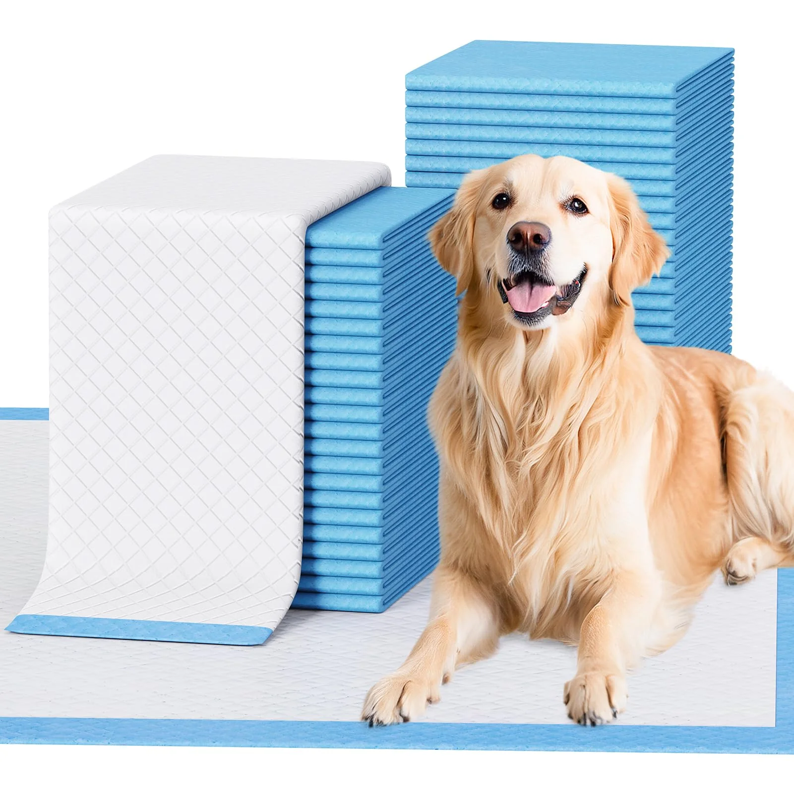 Next-Generation JollyMate Extra Large Dog Pee Pads 28×34 in – 100 Pack 6-Layer Leak-Proof Training Pads with Adhesive Tabs Fast