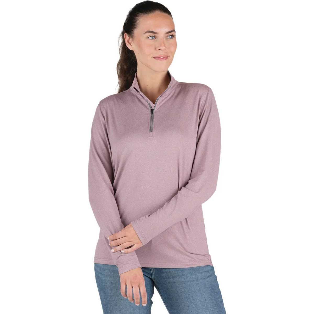 Sophisticated Berne Women’s Large Heathered Elderberry Midweight UPF Quarter-Zip Shirt High-Performance