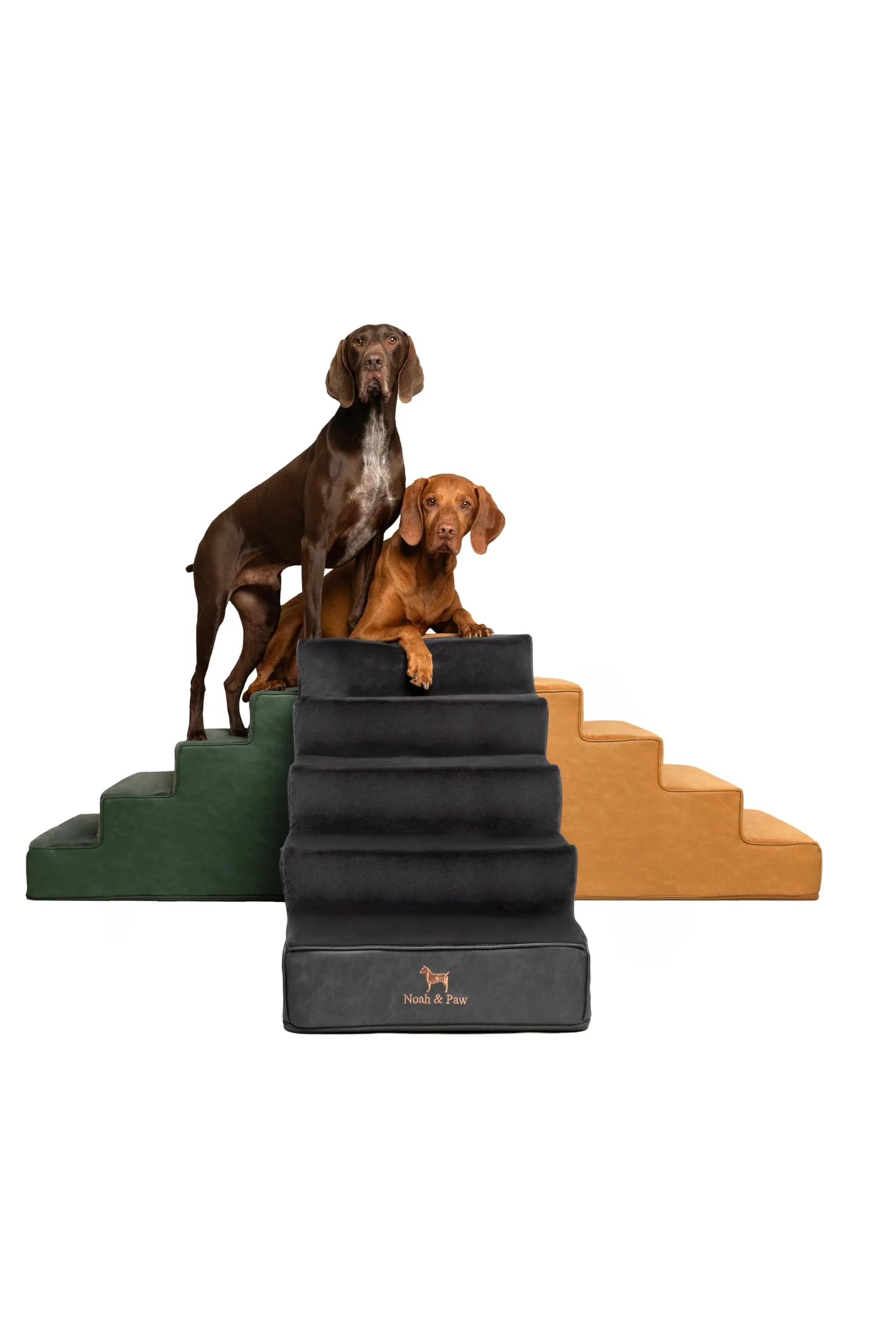 Classic Noah Paw Dog Stairs Leather Collection — 20-Inch Extra-Wide 3-5 Step Ramp for Beds Couches Traditional