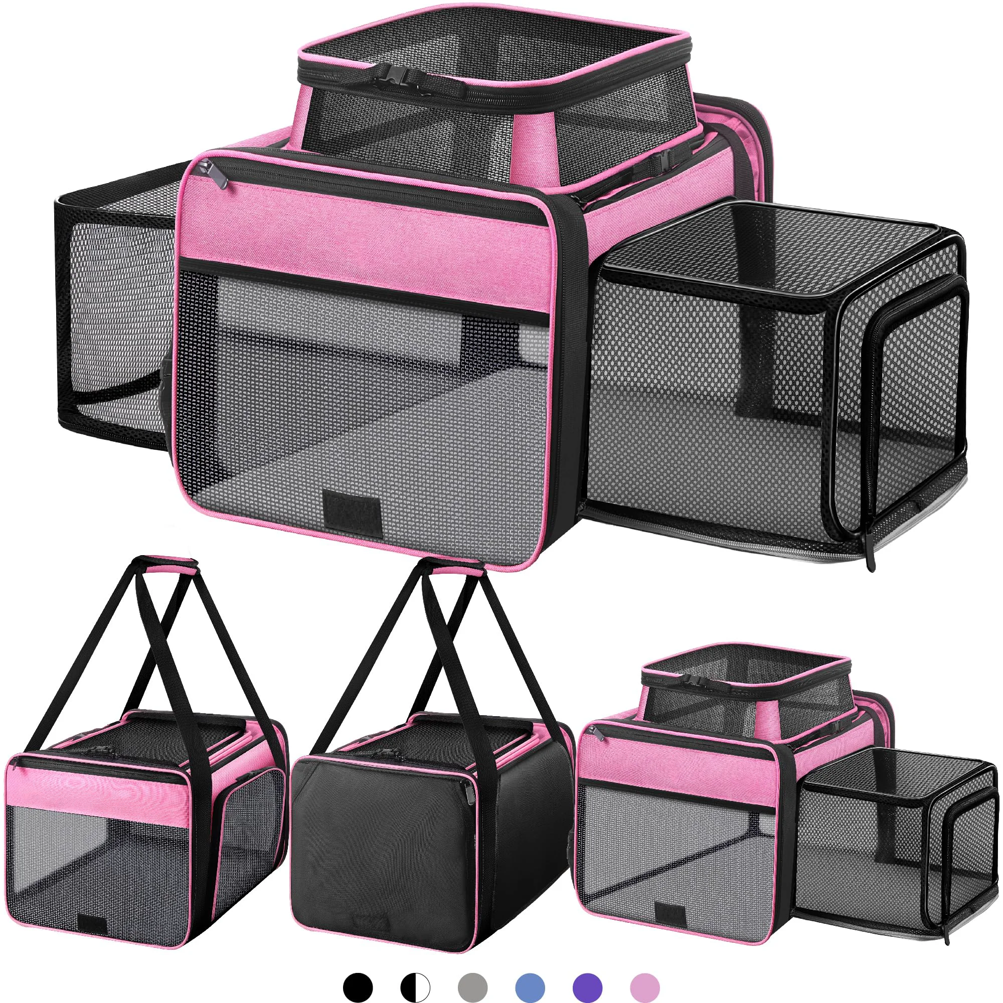 Effective SHARLOVY Top 2 Sides Expandable Pet Carrier 17x11x11 — TSA Airline Pink Green