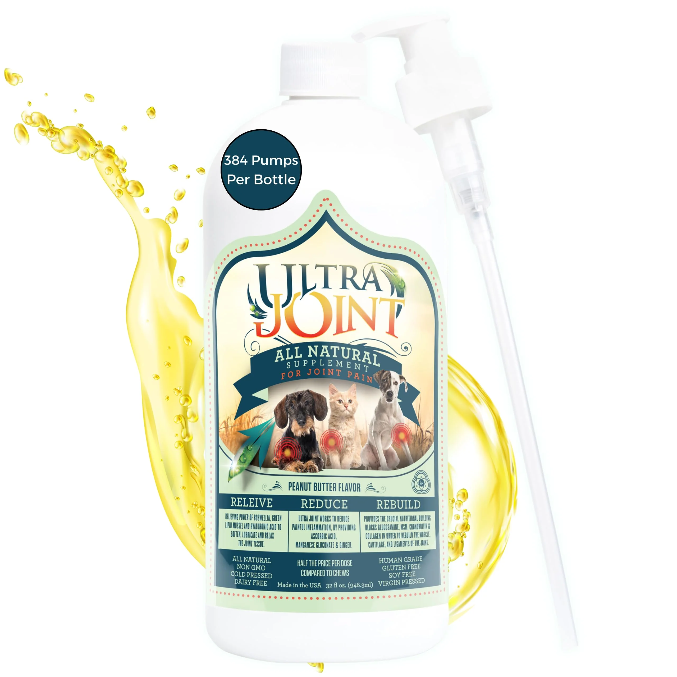 Enhanced Ultra Joint Liquid Joint Support for Dogs — Glucosamine Chondroitin 32 oz Non-GMO Dairy- Traditional
