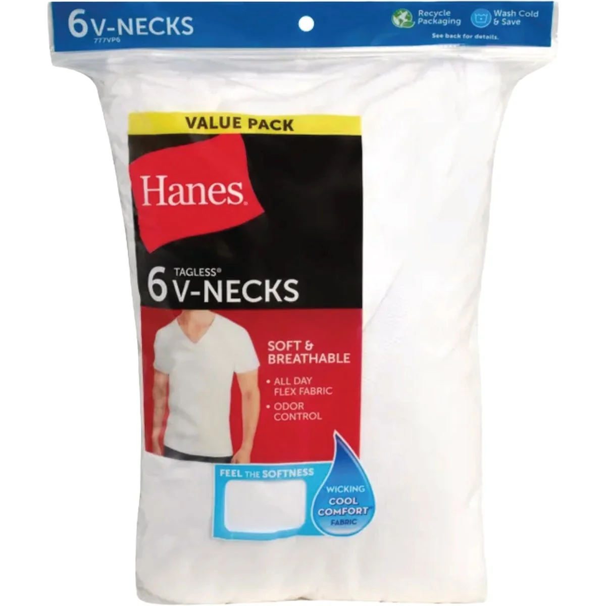 Natural Hanes L White Cotton V-Neck T-Shirt 6-Pack Exclusive