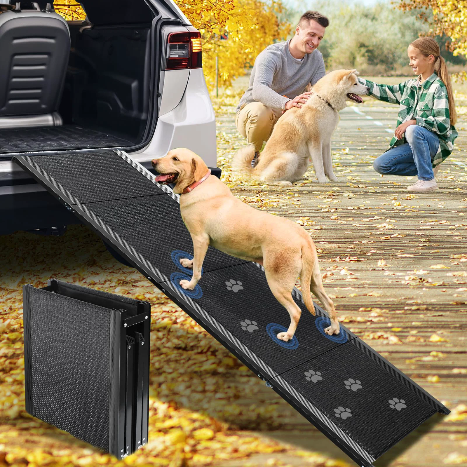 Next-Generation PALATALA Dog Ramp – Extra-Wide Folding Car Ramp for Large Dogs Up to 250 lbs Smart